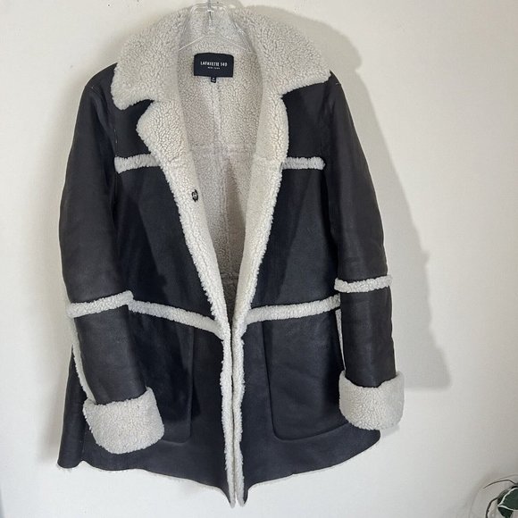 Lafayette 148 Dark Brown Sheep Shearling Lined Leather Coat Jacket Size Medium - Picture 1 of 11